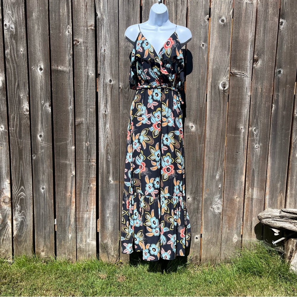Loft blue floral cold shoulder dress size small